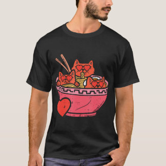 Camiseta Coração Gatos Ramen Noodles Anime Dia de os namora