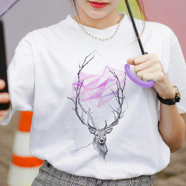 Camiseta Coração geométrica rosa e cervo Elegante Arte Anim