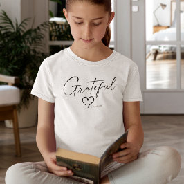 Camiseta Coração Grateful | Seu nome - Script de tinta míni