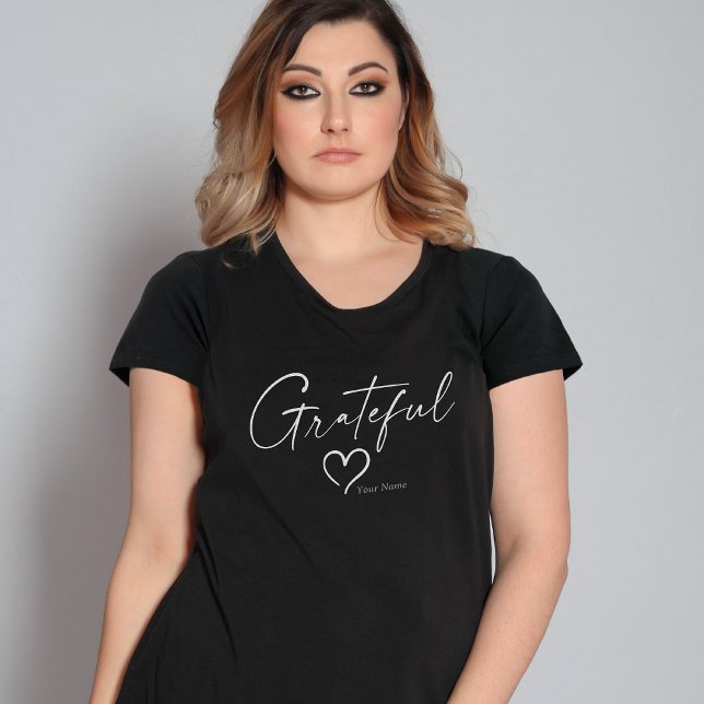 Camiseta Coração Grateful | Seu nome - Script de tinta míni (Criador carregado)