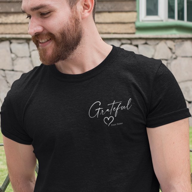 Camiseta Coração Grateful | Seu nome - Script de tinta míni (Criador carregado)