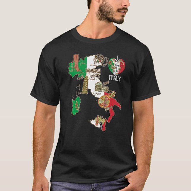 Camiseta Coração - Itália - Mapa de Sinalizador Italiano Gr (Frente)