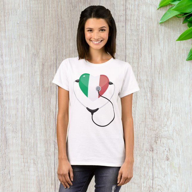 Camiseta Coração Italiano com Estetoscópio Saúde (Criador carregado)