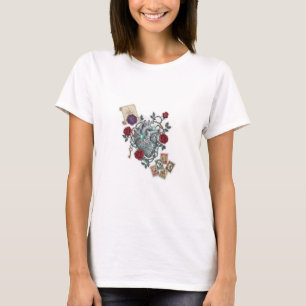 Camiseta Coração Mecânico com Rosas – Arte Surreal Vintage