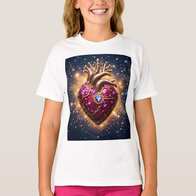 Camiseta Coração Místico Dourado Coronado no Espaço (Frente)