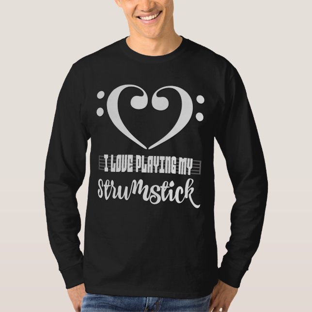 Camiseta Coração Musical Clave de Fá Amor Tocando Meu Strum (Frente)