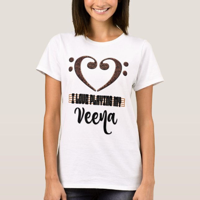 Camiseta Coração Musical de Clave de Fá Eu Amo Tocar Minha  (Frente)