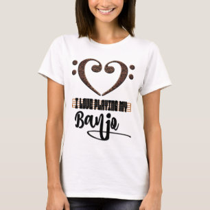Camiseta Coração Musical em Clave de Fá Eu Amo Tocar Meu Ba