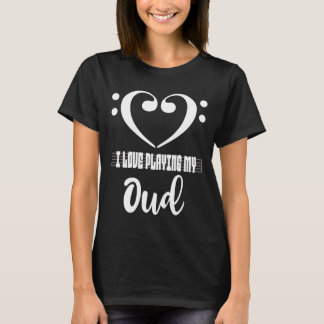 Camiseta Coração Musical em Clave de Fá Eu Amo Tocar Meu Ou