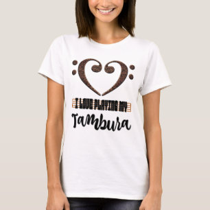 Camiseta Coração Musical em Clave de Fá Eu Amo Tocar Minha 