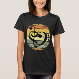 Camiseta Coração Musical Ousado Sobre Faixas de Cor de Pôr 