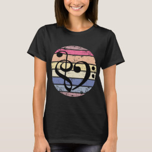 Camiseta Coração Musical Ousado Sobre Faixas de Cor de Pôr