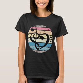 Camiseta Coração Musical Ousado Sobre Faixas de Cor de Pôr 