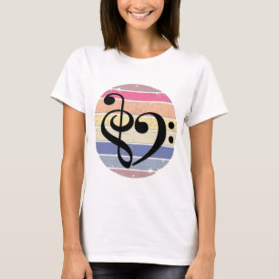 Camiseta Coração Musical Ousado Sobre Faixas de Cor de Pôr 