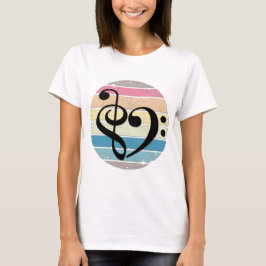 Camiseta Coração Musical Ousado Sobre Faixas de Cor de Pôr 