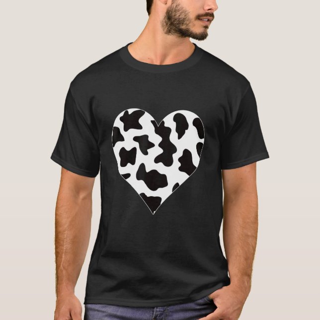 Camiseta Coração no padrão de vaca manchas de vaca (Frente)