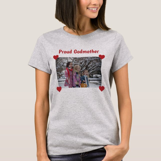 Camiseta Coração Orgulhosa Madrinha Amor Personalizar Foto (Frente)