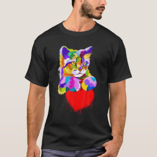 Camiseta Coração para o Namorados de Gato Cortado Colorido