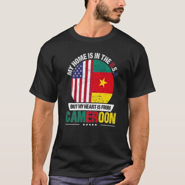 Camiseta Coração Patriótico Americano Camarões É De Camarõe (Frente)