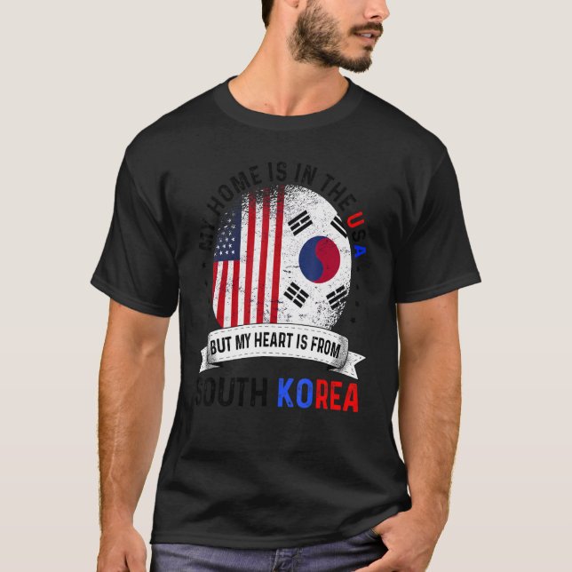 Camiseta Coração Patriótico Americano Coreano é da Coreia d (Frente)