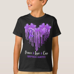 Camiseta Coração Paz Amor Cura Fibromialgia Consciência