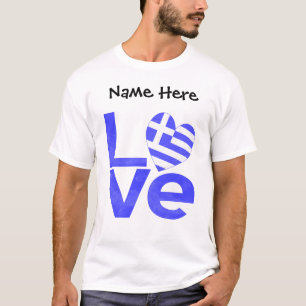Camiseta Coração PERSONALIZADO Bandeira Azul da Grécia LOVE