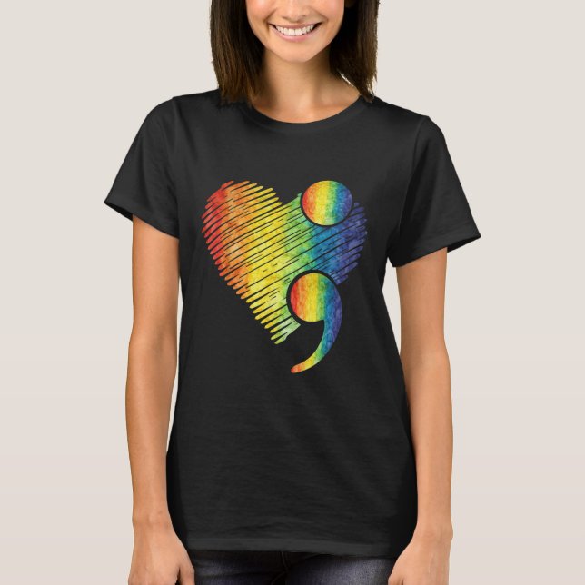 Camiseta Coração Ponto e Vírgula Conscientização sobre Saúd (Frente)