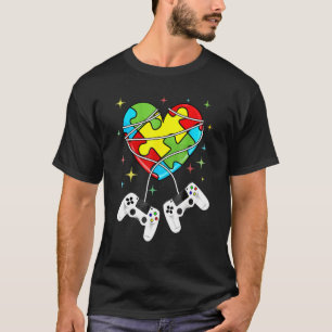 Camiseta Coração Puzzle Video Games Controle de Jogos Autis