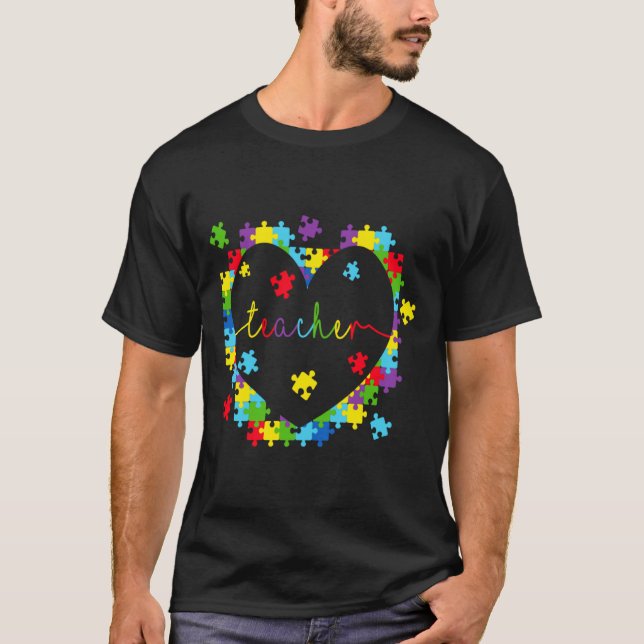 Camiseta Coração Quebra-Cabeça Retro Professor Conscientiza (Frente)