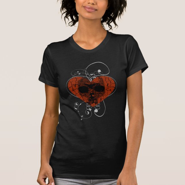 Camiseta Coração quebrado do crânio gótico do Grunge (Frente)