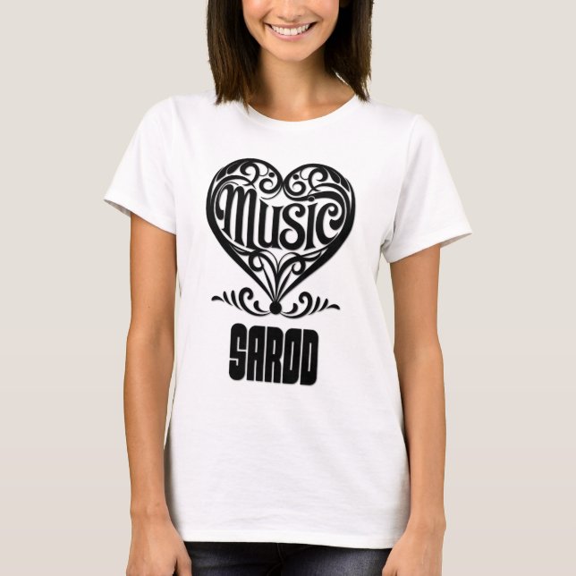 Camiseta Coração rolado Elegante para Amantes de Sarod (Frente)