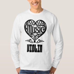 Camiseta Coração rolado Elegante para amantes violinos