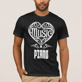 Camiseta Coração Rolado Elegante para Pistas de Piano
