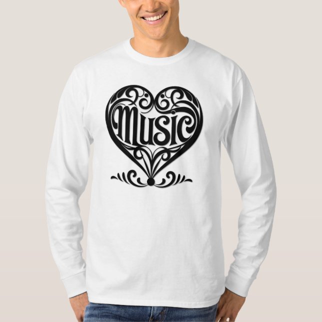 Camiseta Coração rolante Elegante Music Lover para Músicos (Frente)