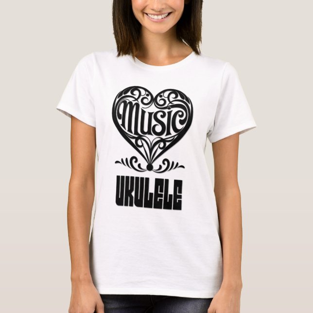 Camiseta Coração rolante legante para amantes Ukulele (Frente)