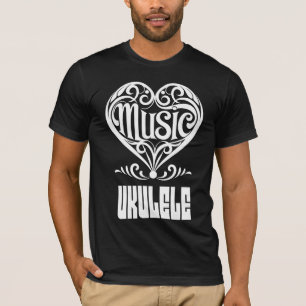 Camiseta Coração rolante legante para amantes Ukulele