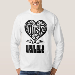 Camiseta Coração rolante legante para amantes Ukulele