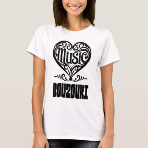 Camiseta Coração rolante legante para os amantes Bouzouki