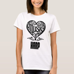 Camiseta Coração rolável elegante para amantes Harp