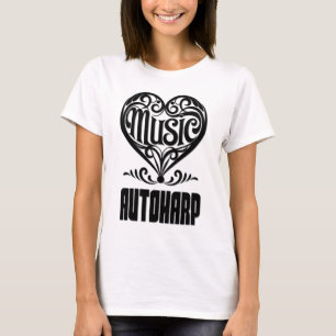 Camiseta Coração rolável legante para amantes autoharp