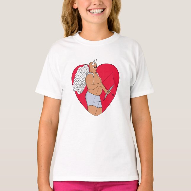 Camiseta Coração Romântico com um Cupido Incomum (Frente)