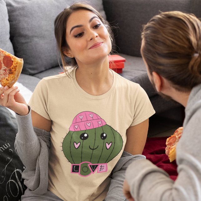Camiseta Coração Rosa Beanie Cactus Love (Criador carregado)