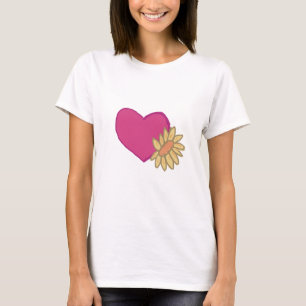 Camiseta Coração rosa com girassol amarelo