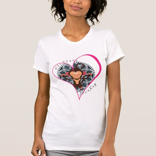 Camiseta Coração Rosa FloState Meditando Macaco Chá de Mulh (Frente)
