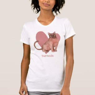 Camiseta Coração Rosa-Gatinho de Aquarela de Gata birmanesa