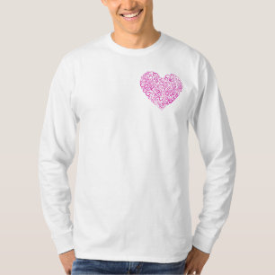 Camiseta Coração rosa para escrita manual espiral para o Di