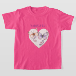 Camiseta Coração Rosa Roxo Borboletas & Flores