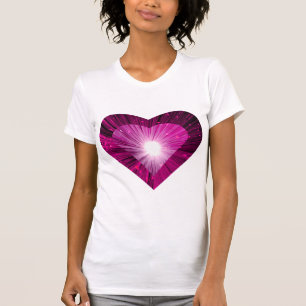 Camiseta "coração" rosa, senhoras, pequenas branca