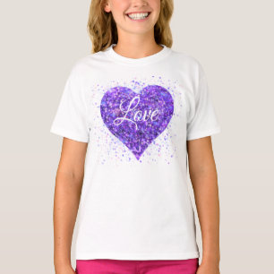 Camiseta Coração roxo cintilante, namorados brilhante