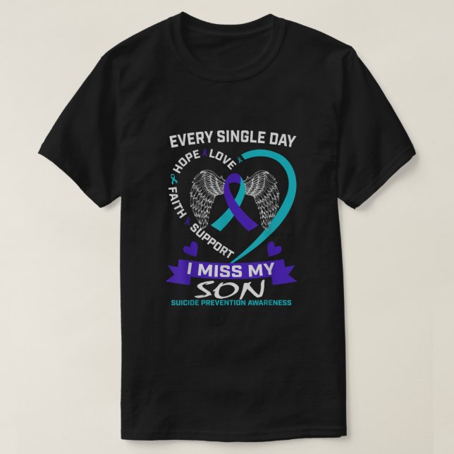 Camiseta Coração Roxo De Teal I Miss My Son Suicida Sensibe (Frente do Design)